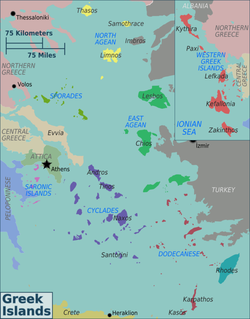 Mapa das ilhas gregas 