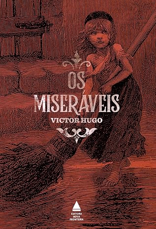 Capa do livro Os Miseráveis com a imagem de Cosette varrendo