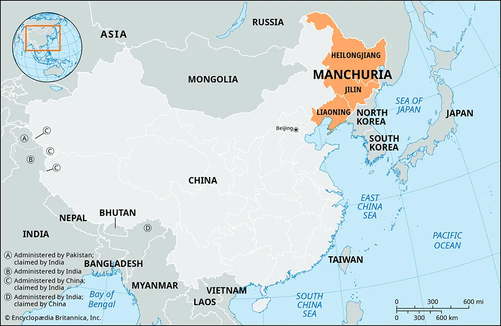 Mapa destacando a Manchúria